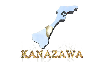 [アルファチャンネル]金沢の地形を強調する石川県の3D透視投影図形