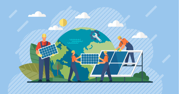 solar panel installation on earth, flat style clip art preview