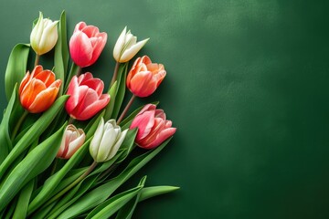 beautiful Tulips on green background, wedding background, women day background, mother day background