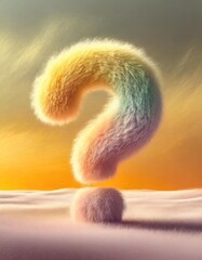 question mark made of fluffy wool, pastel colors, rainbow