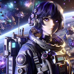 Space Explorer Anime Character with Cosmic Gear