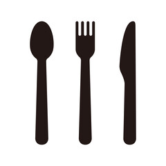 Spoon, fork, knife silhouette icon set
