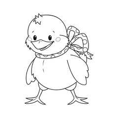 Cute little chick coloring page, black and white vector illustration for coloring book