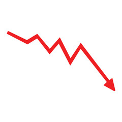 Red business arrow going down. Chart with red down arrow isolated on white background. Falling growth in business. Vector illustration. Eps file 107.