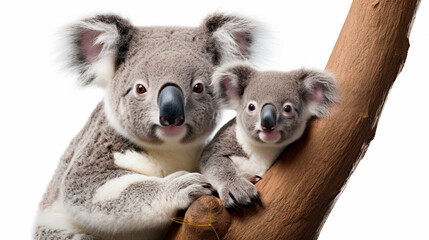 Naklejka premium a koala holding a baby koala on a branch