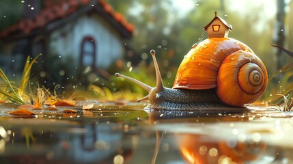 funny cartoon snail with double houses