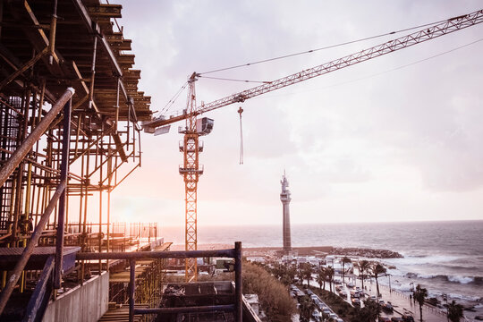 View over the skyline of Beirut at sunset. Beirut, Lebanon