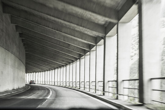 Half open tunnel through mountains to protect from avalanche.