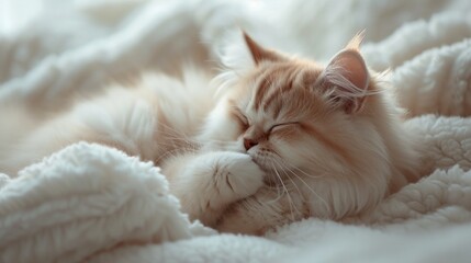 A fluffy Persian kitten grooming its luxurious fur.