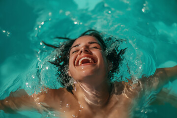 portrait of a satisfied woman enjoying swimming in the sea