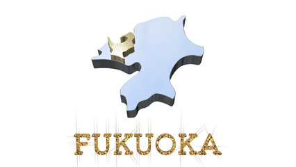 [アルファチャンネル]福岡の地形を強調する福岡県の3D透視投影図形