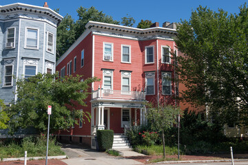 Historic residence building at 1655 Cambridge Street in historic city center of Cambridge, Massachusetts MA, USA. 