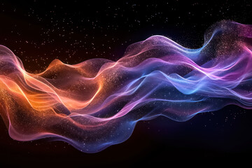 Obraz premium wallpaper illustration of colorful lines forming waves with abstract patterns on white & black background, Artificial Intelligence