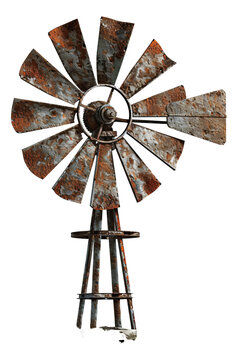 A 3D rendered metallic windmill on a white background.