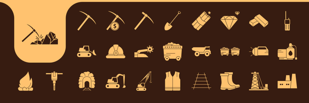 mining equipment flat icon collection design vector
