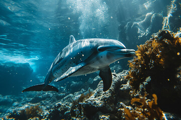 Dolphins swimming in deep sea