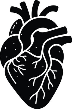 Human heart   hand-drawn line art and dot work. Flash tattoo or print design vector illustration.