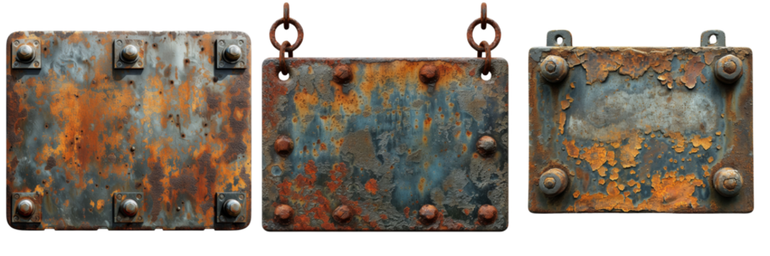 Rusty Metal Sign Set Isolated on Transparent or White Background, PNG