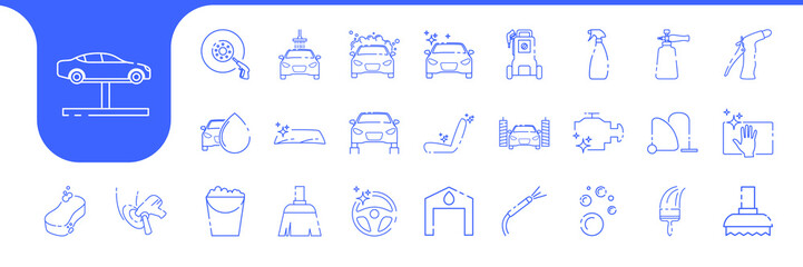 car wash equipment lines icon collection design vector