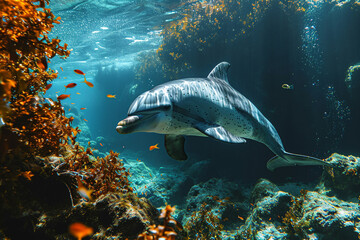 Obraz premium Dolphins swimming in deep sea