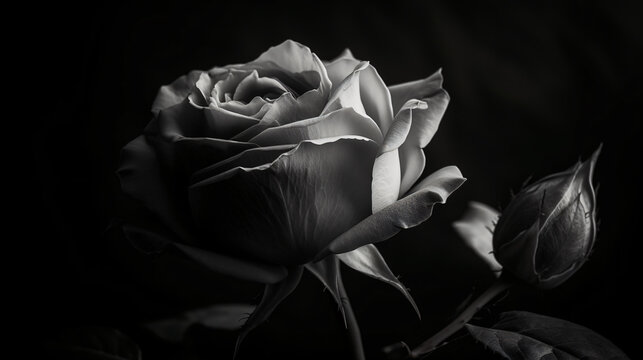 black and white image of a rose showcasing its elegance and simplicity