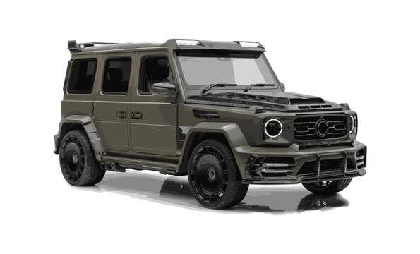 Mercedes AMG G63 SUV car icon. Off-road car. Luxury 4x4 auto. Front side view. Editorial Mercedes AMG G63 SUV car. Mercedes AMG G63 auto icon. Vector icon