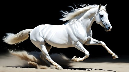 Obraz na płótnie Canvas White Horse Galloping on Clear Black Background.