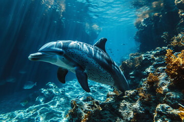 Dolphins swimming in deep sea