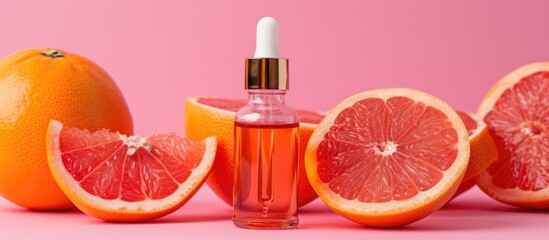 Citrus serum for face with grapefruit extract in cosmetic section.