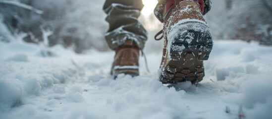 Venturing outdoors in snowy conditions with appropriate footwear.