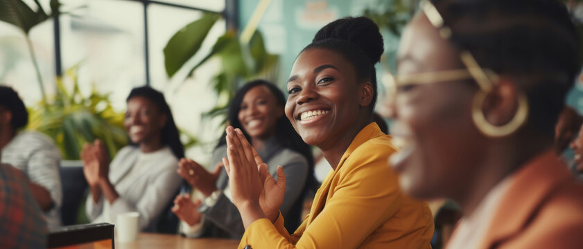 A group of enthusiastic individuals applauding in a lively community gathering, sharing joy and support