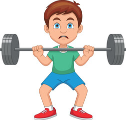 cute boy lifting weights cartoon
