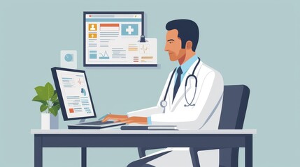 Virtual Doctor Visit in Flat Style