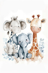 Naklejka premium Watercolor animal for kids