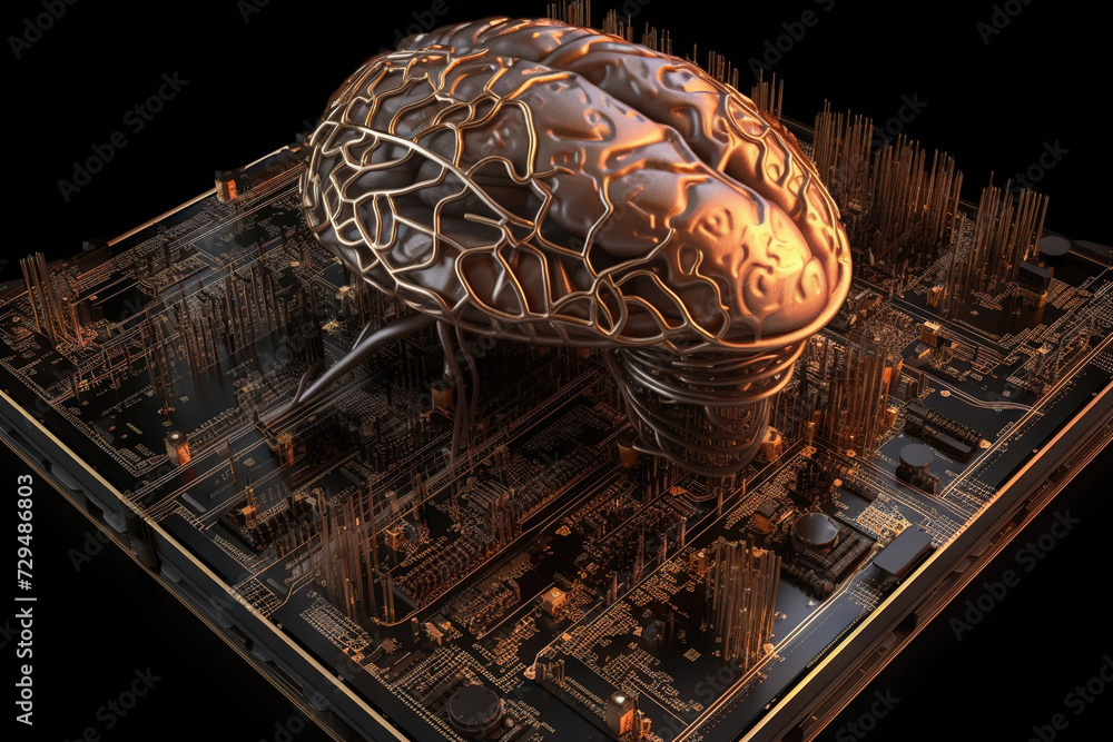 Aufkleber Artificial intelligence science concept with technological AI brain on the circuit board