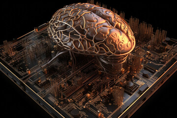Artificial intelligence science concept with technological AI brain on the circuit board