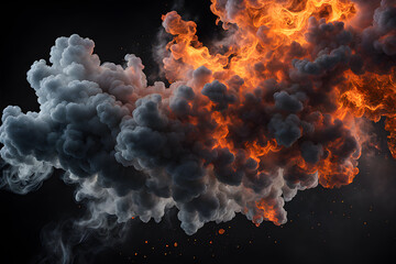 Smoke, fire, sparks on black background. Abstract background.