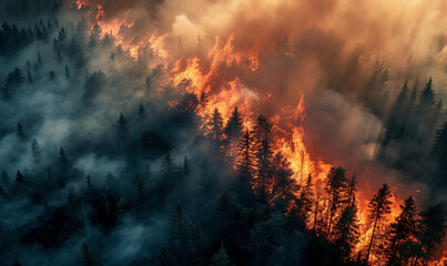 Fototapeta na wymiar fire forest aerial top view.