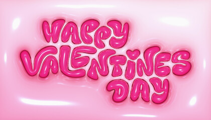 Happy Valentine's day poster. Beautiful 3d Bubble Text on pink background. - 729487625
