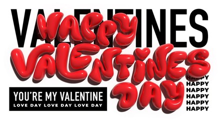 Horizontal banner with red text. Happy Valentine's day sale header or voucher template with hearts. - 729487640