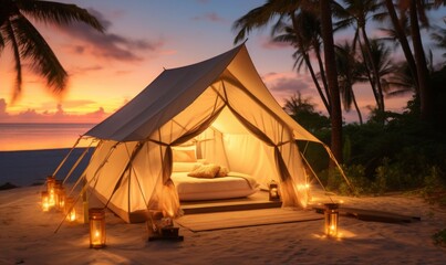 A luxurious beachfront tent 
