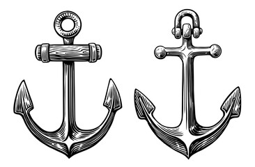 Ship anchor in engraving style. Hand drawn sketch vintage vector illustration © ~ Bitter ~