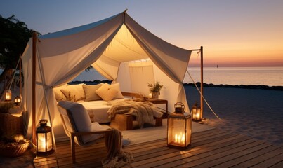A luxurious beachfront tent 