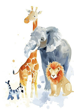 Watercolor animal for kids