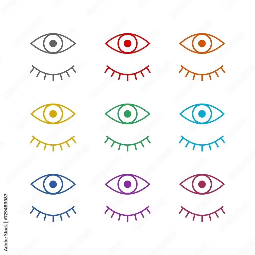 Poster eyes open and closed icon isolated on white background. set icons colorful