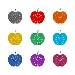  Apple fruit clock icon isolated on white background. Set icons colorful