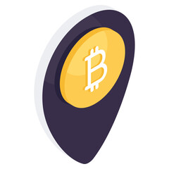 A flat design icon of bitcoin location 
