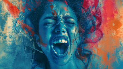 A woman screaming - obrazy, fototapety, plakaty