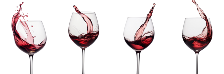 Set of a glass of red wine with slow pouring motion half full, on a Transparent Background