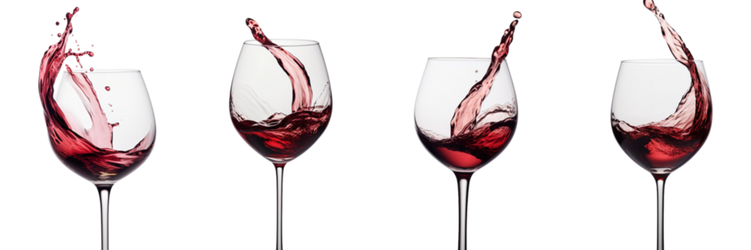 Set of a glass of red wine with slow pouring motion half full, on a Transparent Background